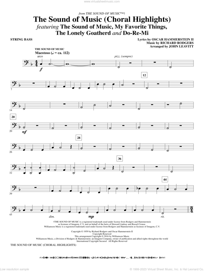 The Sound Of Music (Choral Highlights) (arr. John Leavitt) sheet music for orchestra/band (string bass) by Rodgers & Hammerstein, John Leavitt, Oscar II Hammerstein and Richard Rodgers, intermediate skill level