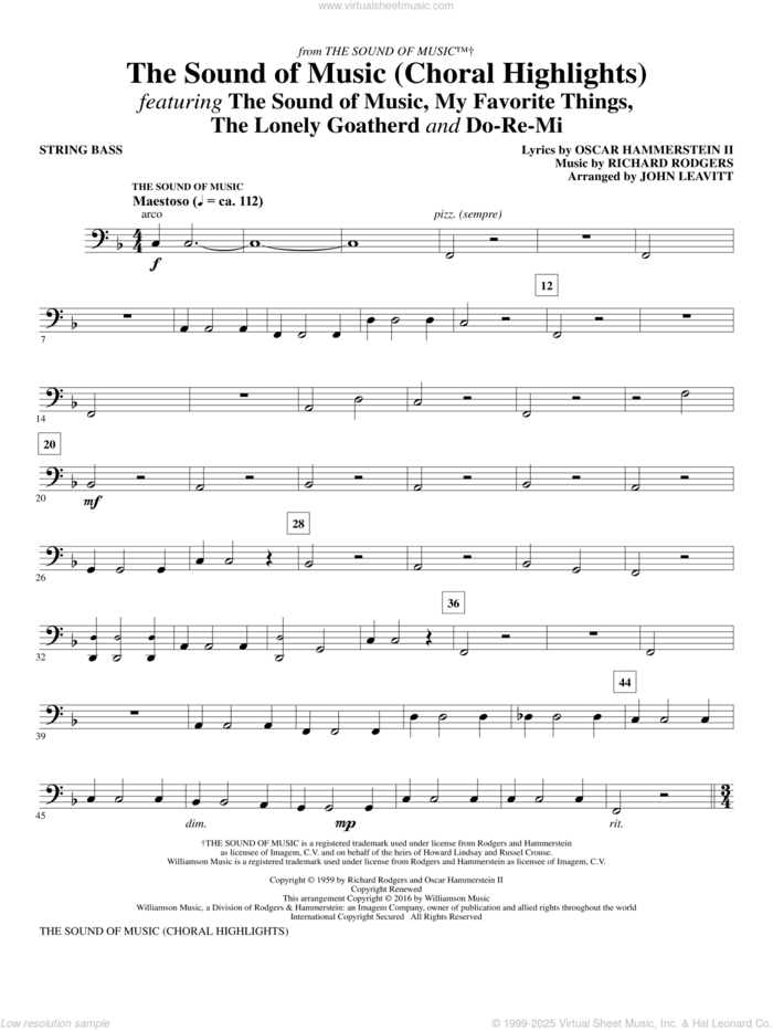 The Sound Of Music (Choral Highlights) (arr. John Leavitt) sheet music for orchestra/band (string bass) by Rodgers & Hammerstein, John Leavitt, Oscar II Hammerstein and Richard Rodgers, intermediate skill level