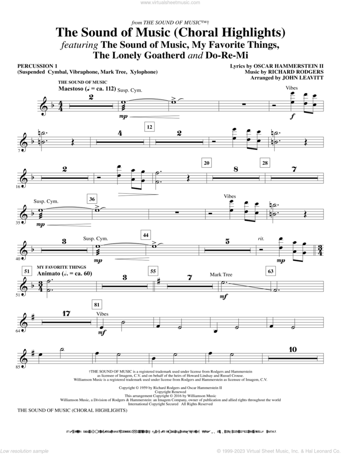 The Sound Of Music (Choral Highlights) (arr. John Leavitt) sheet music for orchestra/band (percussion 1) by Rodgers & Hammerstein, John Leavitt, Oscar II Hammerstein and Richard Rodgers, intermediate skill level