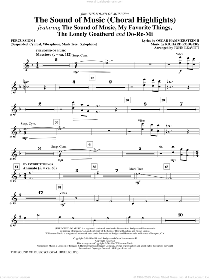 The Sound Of Music (Choral Highlights) (arr. John Leavitt) sheet music for orchestra/band (percussion 1) by Rodgers & Hammerstein, John Leavitt, Oscar II Hammerstein and Richard Rodgers, intermediate skill level