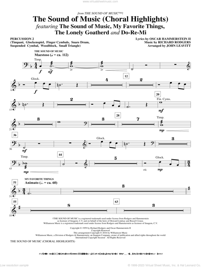 The Sound Of Music (Choral Highlights) (arr. John Leavitt) sheet music for orchestra/band (percussion 2) by Rodgers & Hammerstein, John Leavitt, Oscar II Hammerstein and Richard Rodgers, intermediate skill level