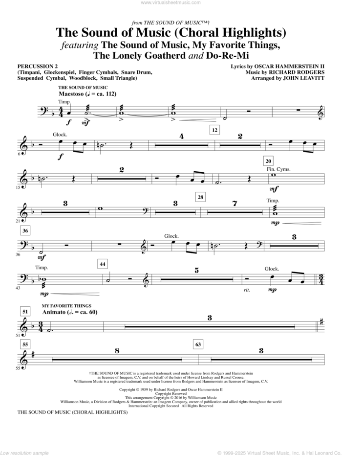 The Sound Of Music (Choral Highlights) (arr. John Leavitt) sheet music for orchestra/band (percussion 2) by Rodgers & Hammerstein, John Leavitt, Oscar II Hammerstein and Richard Rodgers, intermediate skill level