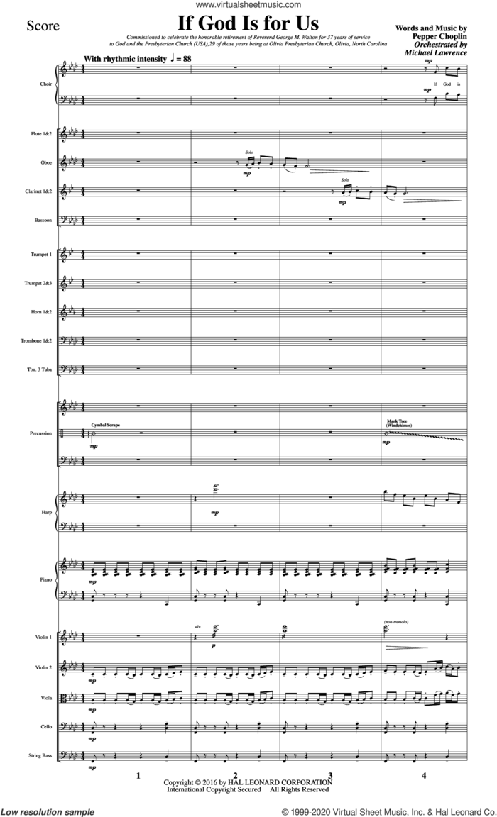 If God Is for Us (COMPLETE) sheet music for orchestra/band by Pepper Choplin and Romans 8:31, 35, 37-39, intermediate skill level