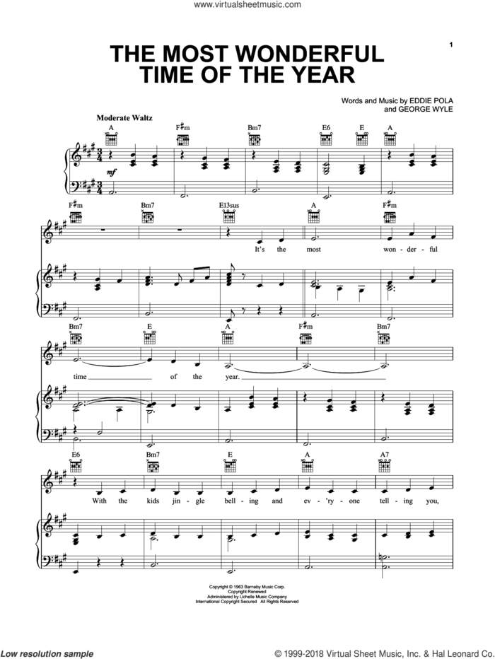 The Most Wonderful Time Of The Year sheet music for voice, piano or guitar by Pentatonix, Eddie Pola and George Wyle, intermediate skill level