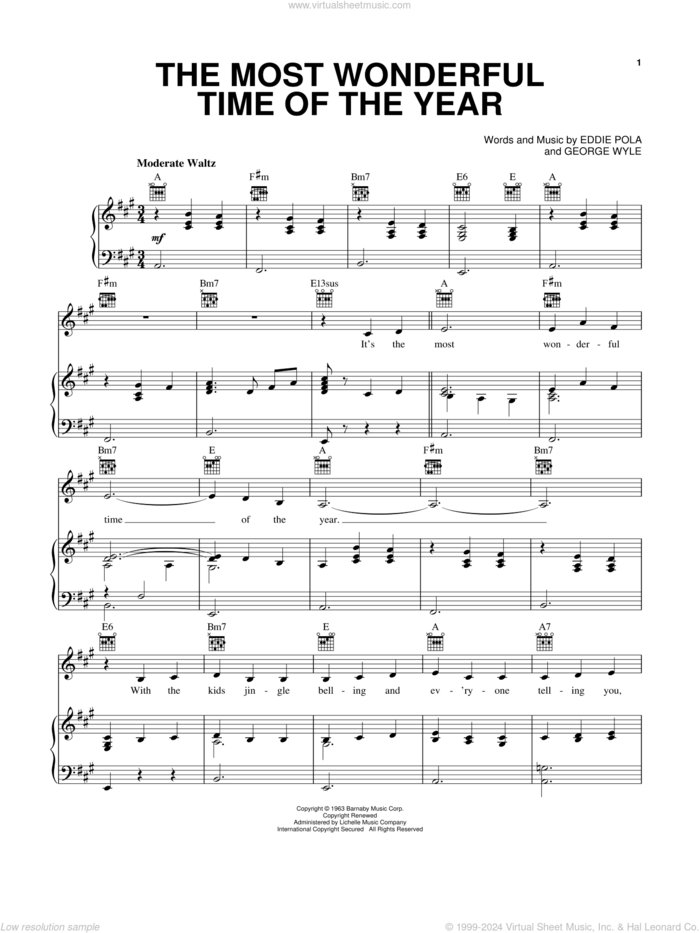 The Most Wonderful Time Of The Year sheet music for voice, piano or guitar by Pentatonix, Eddie Pola and George Wyle, intermediate skill level