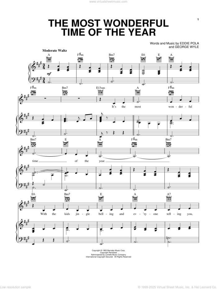 The Most Wonderful Time Of The Year sheet music for voice, piano or guitar by Pentatonix, Eddie Pola and George Wyle, intermediate skill level