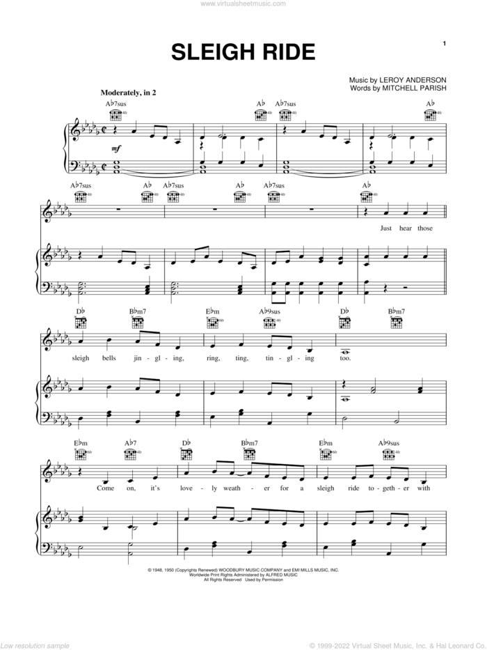 Sleigh Ride sheet music for voice, piano or guitar by Pentatonix, Leroy Anderson and Mitchell Parish, intermediate skill level