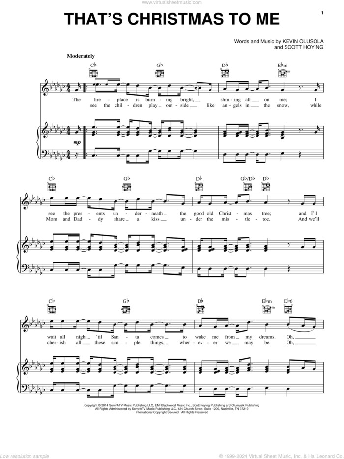 That's Christmas To Me sheet music for voice, piano or guitar by Pentatonix, Kevin Olusola and Scott Hoying, intermediate skill level