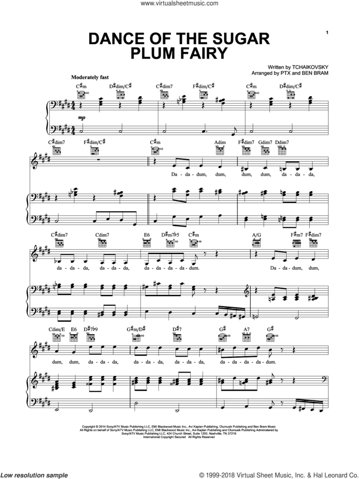 Dance Of The Sugar Plum Fairy sheet music for voice, piano or guitar by Pentatonix and Pyotr Ilyich Tchaikovsky, intermediate skill level