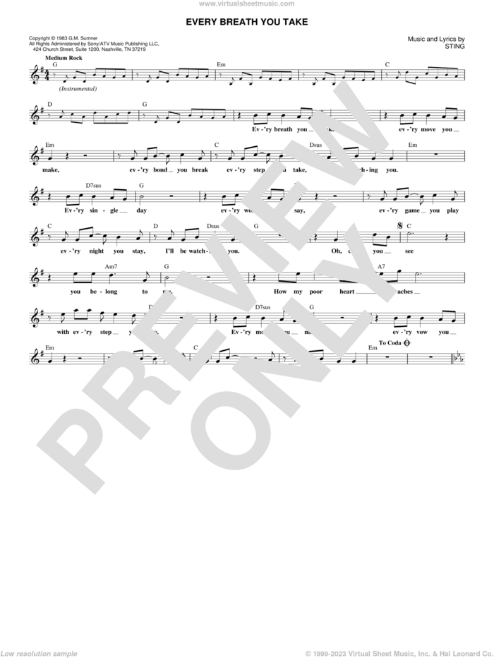 Every Breath You Take sheet music for voice and other instruments (fake book) by The Police and Sting, intermediate skill level