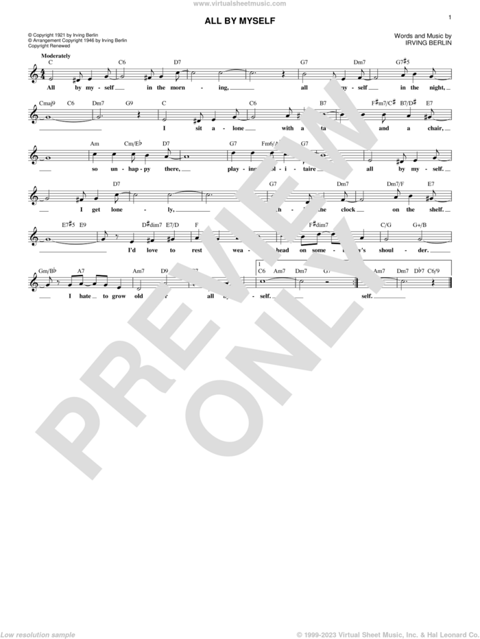 All By Myself sheet music for voice and other instruments (fake book) by Irving Berlin, Bing Crosby, Frank Crumit and Ted Lewis, intermediate skill level