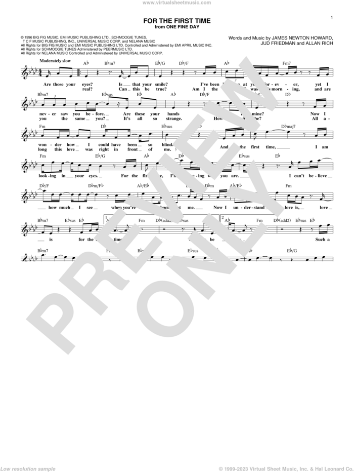 For The First Time sheet music for voice and other instruments (fake book) by Kenny Loggins, Rod Stewart, Allan Rich, James Newton Howard and Jud Friedman, intermediate skill level