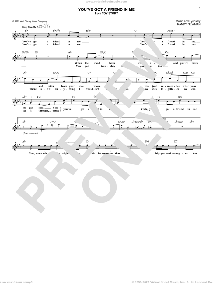 You've Got A Friend In Me (from Toy Story) sheet music for voice and other instruments (fake book) by Randy Newman and Lyle Lovett, intermediate skill level