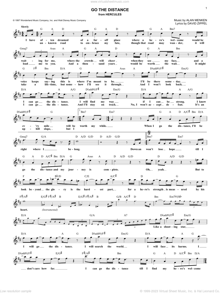 Go The Distance (from Hercules) sheet music for voice and other instruments (fake book) by Michael Bolton, Alan Menken and David Zippel, intermediate skill level