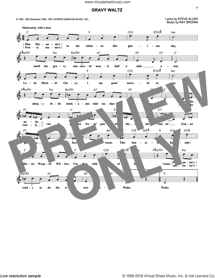 Gravy Waltz sheet music for voice and other instruments (fake book) by Ray Brown and Steve Allen, intermediate skill level