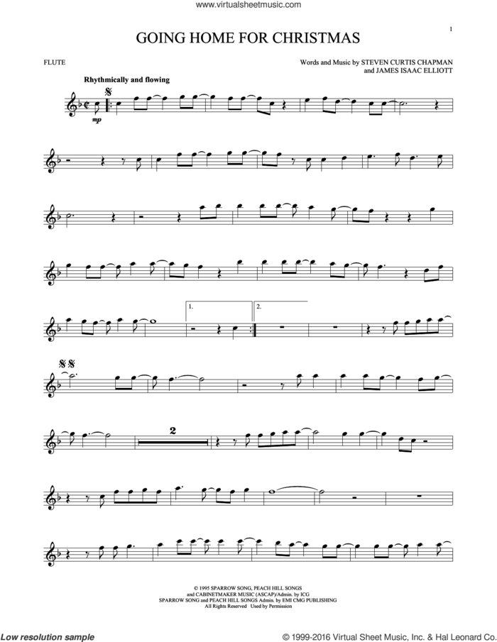 Going Home For Christmas sheet music for flute solo by Steven Curtis Chapman and James Isaac Elliott, intermediate skill level