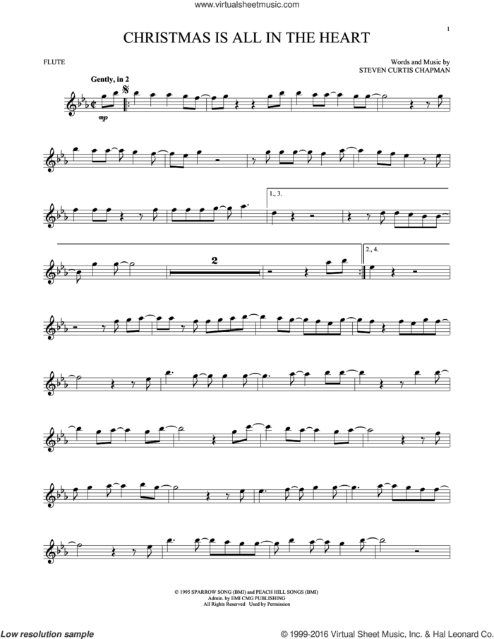Christmas Is All In The Heart sheet music for flute solo by Steven Curtis Chapman, intermediate skill level