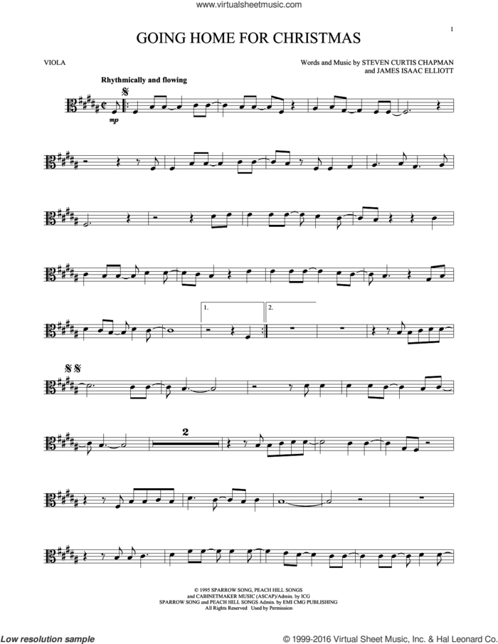 Going Home For Christmas sheet music for viola solo by Steven Curtis Chapman and James Isaac Elliott, intermediate skill level