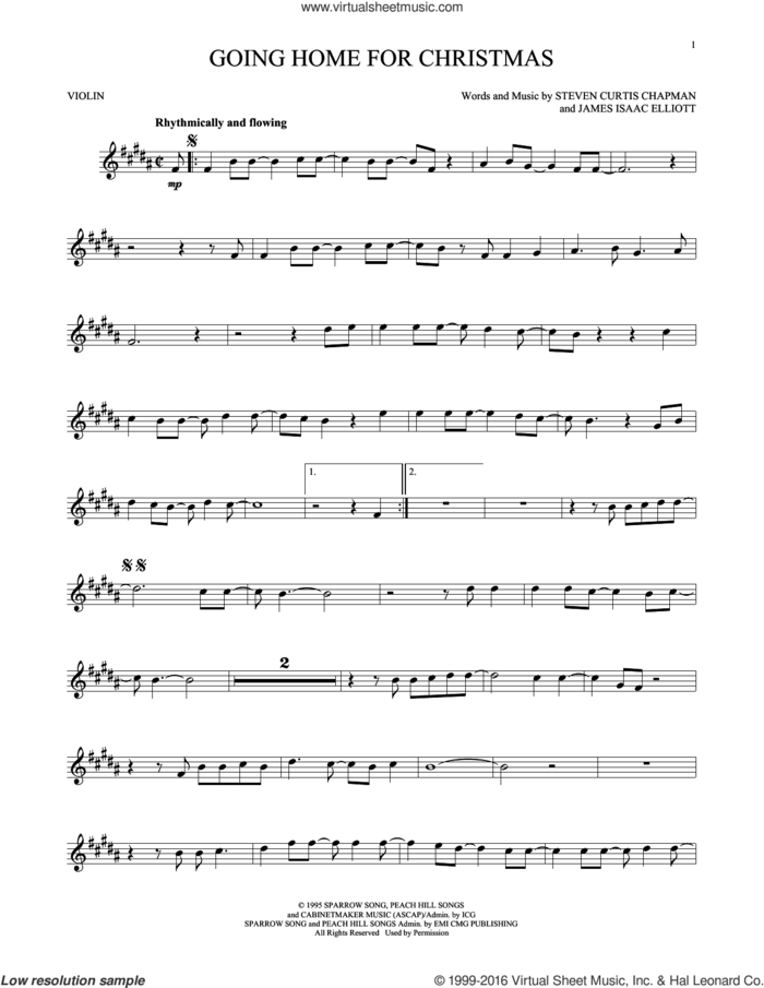 Going Home For Christmas sheet music for violin solo by Steven Curtis Chapman and James Isaac Elliott, intermediate skill level