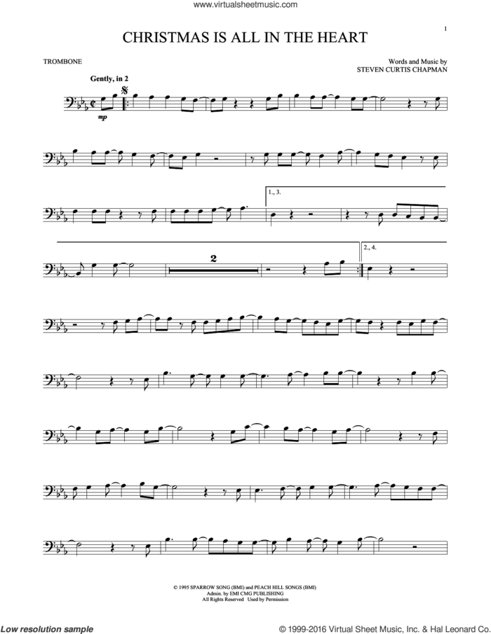 Christmas Is All In The Heart sheet music for trombone solo by Steven Curtis Chapman, intermediate skill level