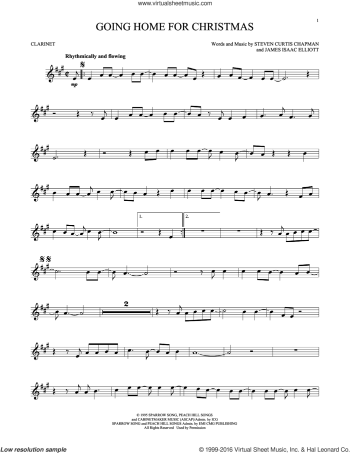 Going Home For Christmas sheet music for clarinet solo by Steven Curtis Chapman and James Isaac Elliott, intermediate skill level