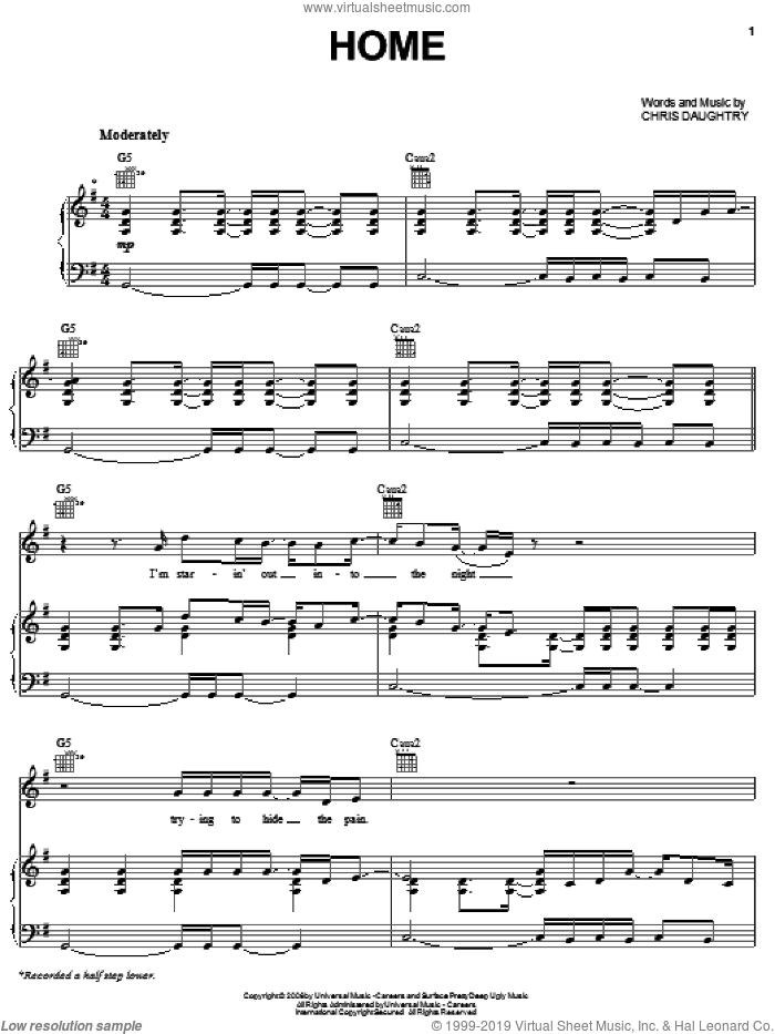 Home sheet music for voice, piano or guitar by Daughtry, American Idol and Chris Daughtry, intermediate skill level