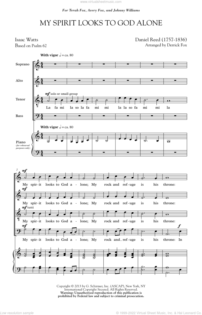 My Spirit Looks To God Alone sheet music for choir (SATB: soprano, alto, tenor, bass) by Derrick Fox, Isaac Watts and Psalm 62, intermediate skill level