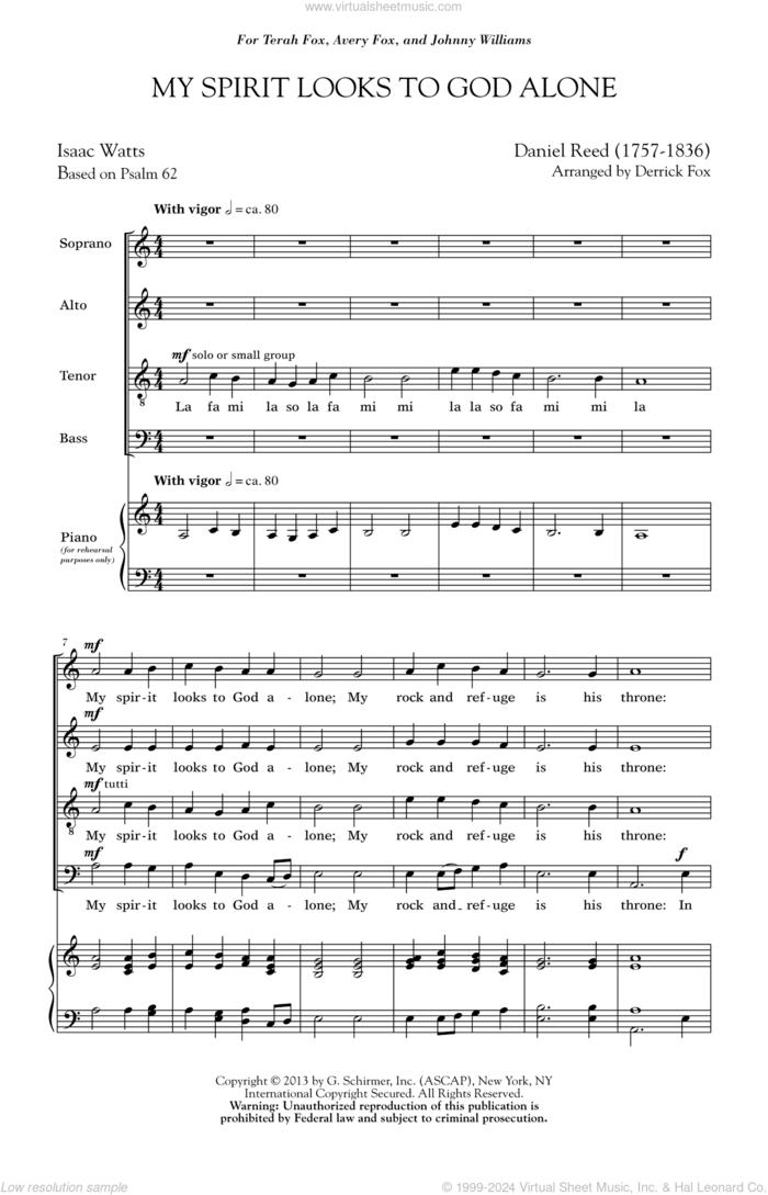 My Spirit Looks To God Alone sheet music for choir (SATB: soprano, alto, tenor, bass) by Derrick Fox, Isaac Watts and Psalm 62, intermediate skill level