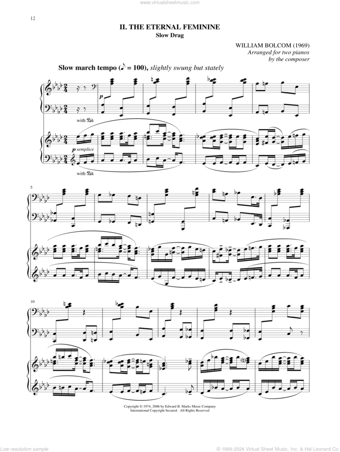 The Eternal Feminine sheet music for two pianos by William Bolcom, intermediate duet