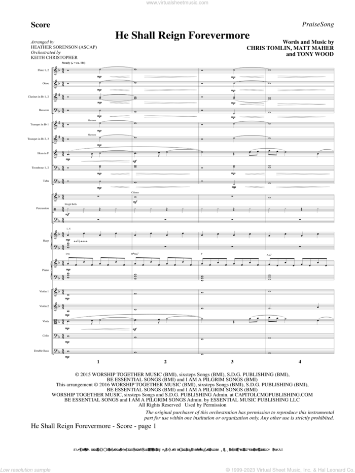 He Shall Reign Forevermore (with 'Angels We Have Heard on High') sheet music for orchestra/band (full score) by Heather Sorenson, James Chadwick and Miscellaneous, intermediate skill level