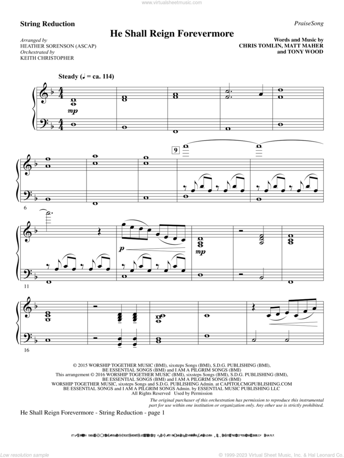 He Shall Reign Forevermore (with 'Angels We Have Heard on High') sheet music for orchestra/band (keyboard string reduction) by Heather Sorenson, James Chadwick and Miscellaneous, intermediate skill level