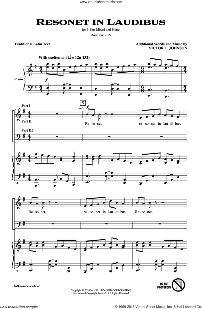 Resonet In Laudibus sheet music for choir (3-Part Mixed) by Victor Johnson, intermediate skill level