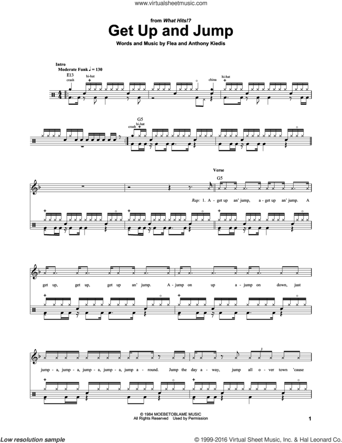 Get Up And Jump sheet music for drums by Red Hot Chili Peppers, Anthony Kiedis and Flea, intermediate skill level