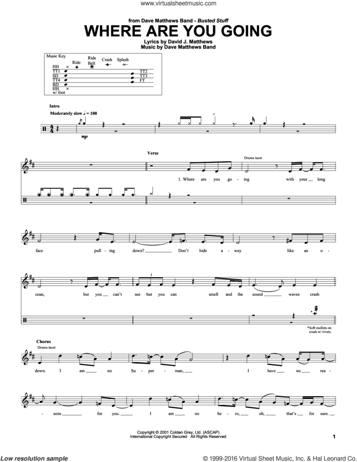 Where Are You Going sheet music for drums by Dave Matthews Band, intermediate skill level