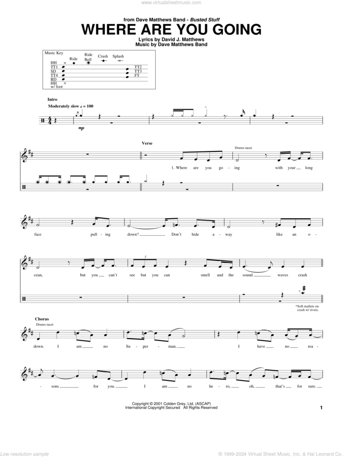 Where Are You Going sheet music for drums by Dave Matthews Band, intermediate skill level