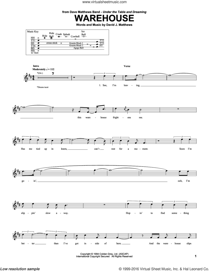 Warehouse sheet music for drums by Dave Matthews Band, intermediate skill level