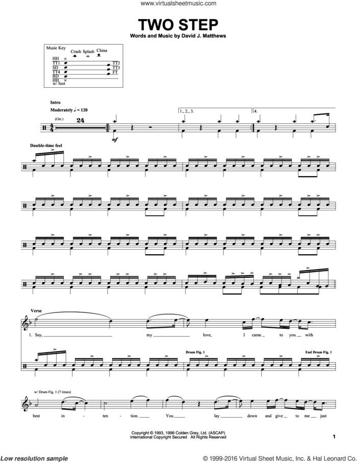 Two Step sheet music for drums by Dave Matthews Band, intermediate skill level