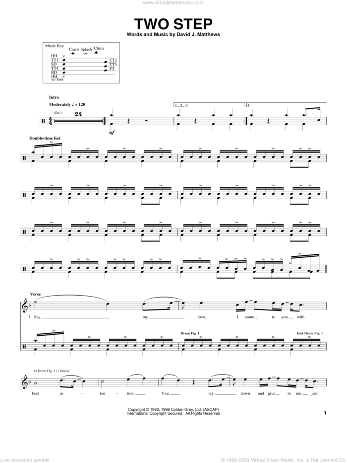 Two Step sheet music for drums by Dave Matthews Band, intermediate skill level