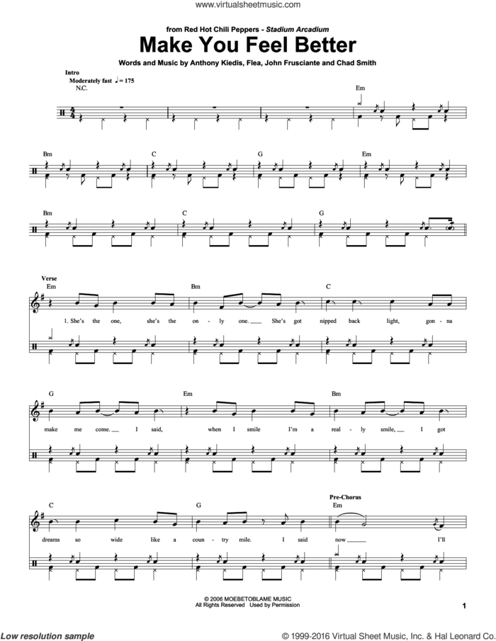 Make You Feel Better sheet music for drums by Red Hot Chili Peppers, Anthony Kiedis, Chad Smith, Flea and John Frusciante, intermediate skill level