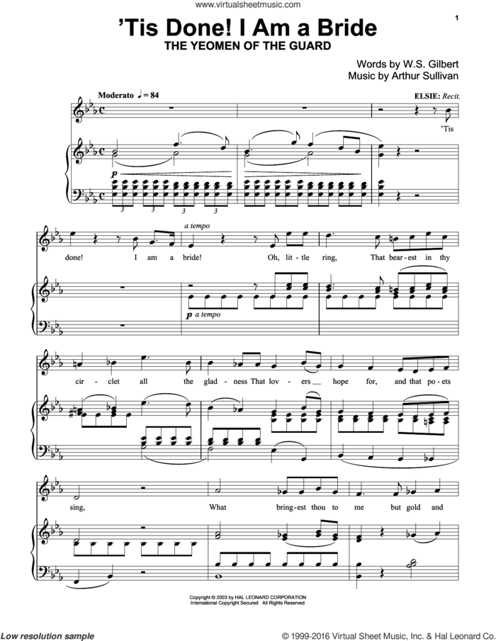 'Tis Done! I Am A Bride sheet music for piano solo by Gilbert & Sullivan, Richard Walters, Arthur Sullivan and William S. Gilbert, classical score, intermediate skill level