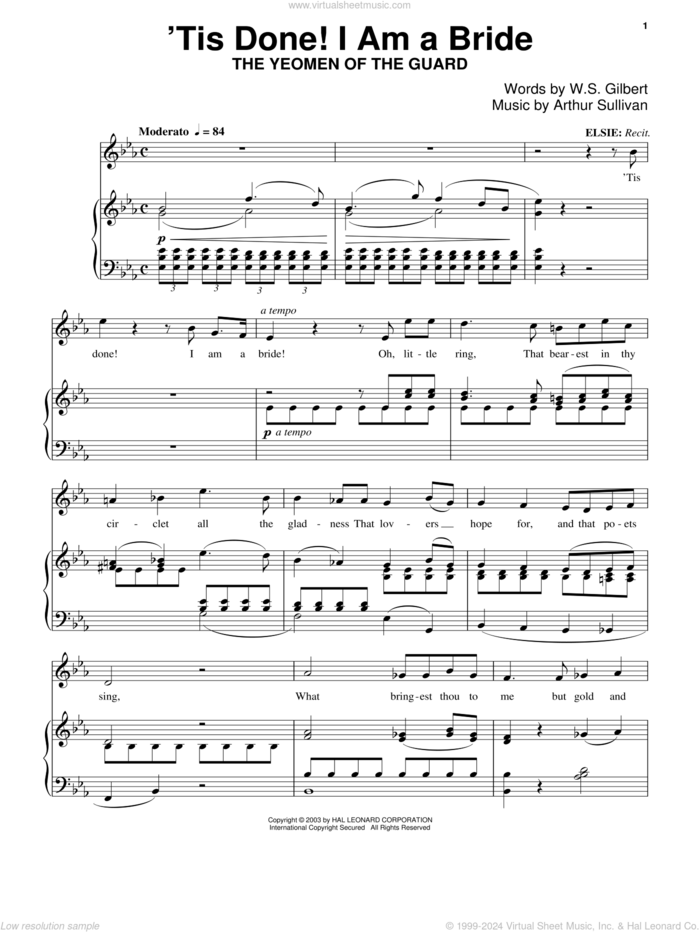 'Tis Done! I Am A Bride sheet music for piano solo by Gilbert & Sullivan, Richard Walters, Arthur Sullivan and William S. Gilbert, classical score, intermediate skill level