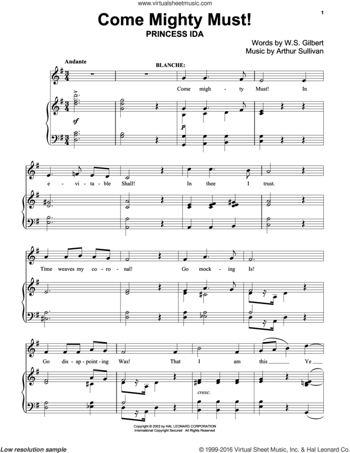 Come Mighty Must! sheet music for piano solo by Gilbert & Sullivan, Richard Walters, Arthur Sullivan and William S. Gilbert, classical score, intermediate skill level