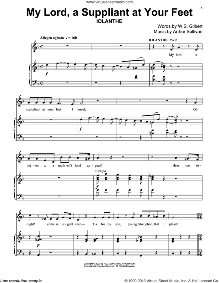 My Lord, A Suppliant At Your Feet sheet music for piano solo by Gilbert & Sullivan, Richard Walters, Arthur Sullivan and William S. Gilbert, classical score, intermediate skill level