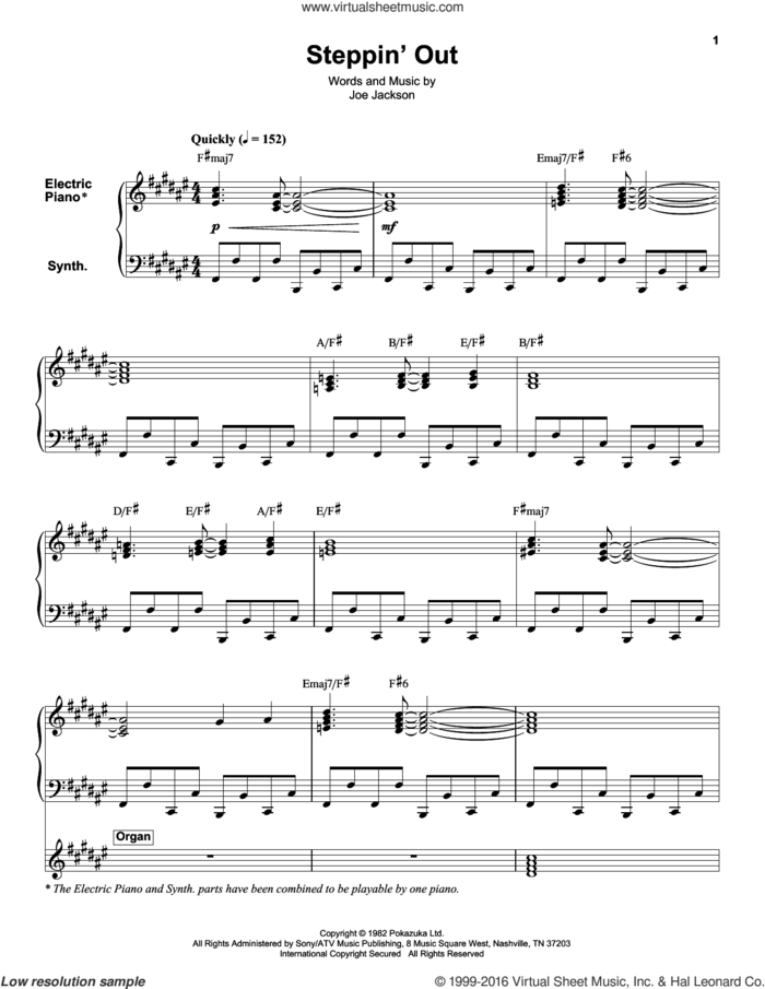 Steppin' Out sheet music for keyboard or piano by Joe Jackson, intermediate skill level