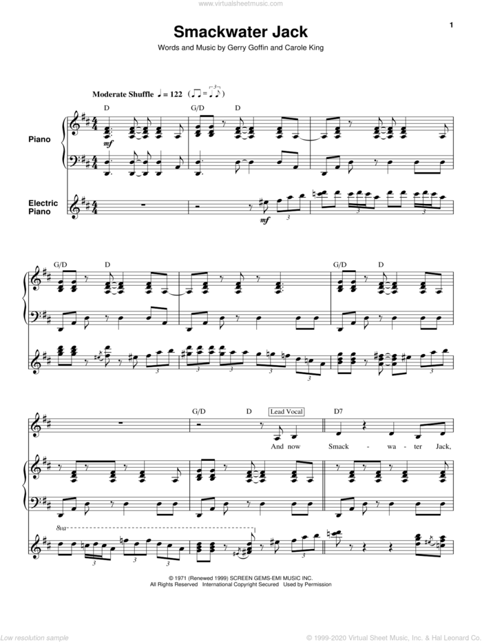 Smackwater Jack sheet music for keyboard or piano by Carole King and Gerry Goffin, intermediate skill level