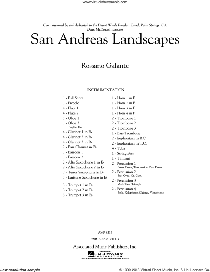 San Andreas Landscapes (COMPLETE) sheet music for concert band by Rossano Galante, intermediate skill level