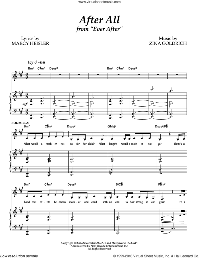 After All sheet music for voice and piano by Goldrich & Heisler, Marcy Heisler and Zina Goldrich, intermediate skill level