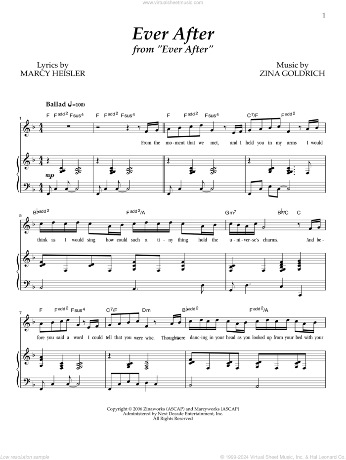 Ever After sheet music for voice and piano by Goldrich & Heisler, Marcy Heisler and Zina Goldrich, intermediate skill level