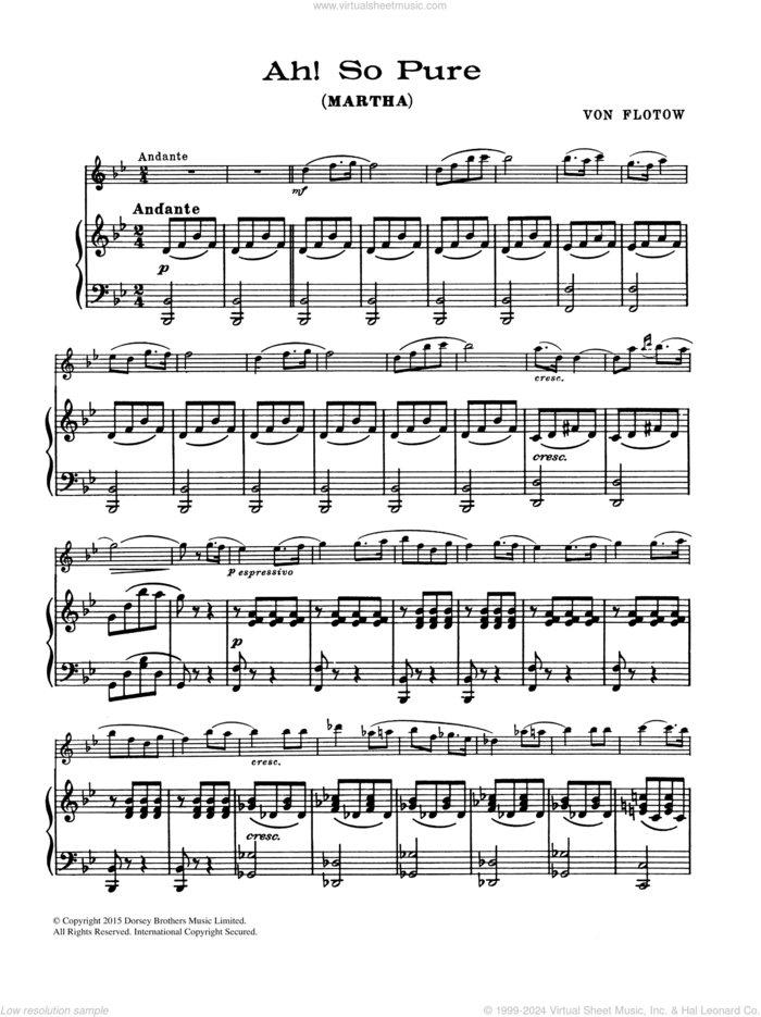 Ah! So Pure sheet music for flute solo by Friedrich von Flotow, intermediate skill level