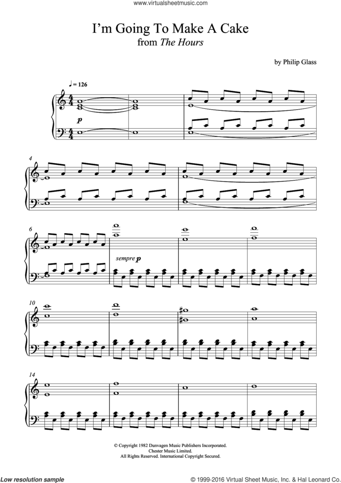 I'm Going To Make A Cake (from 'The Hours') sheet music for piano solo by Philip Glass, classical score, intermediate skill level